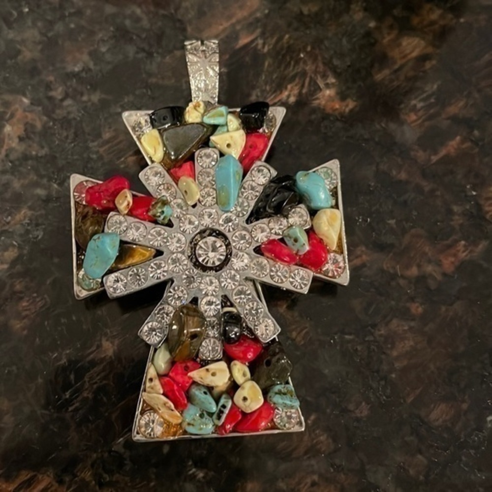 Rhinestone and beads costume cross pendant